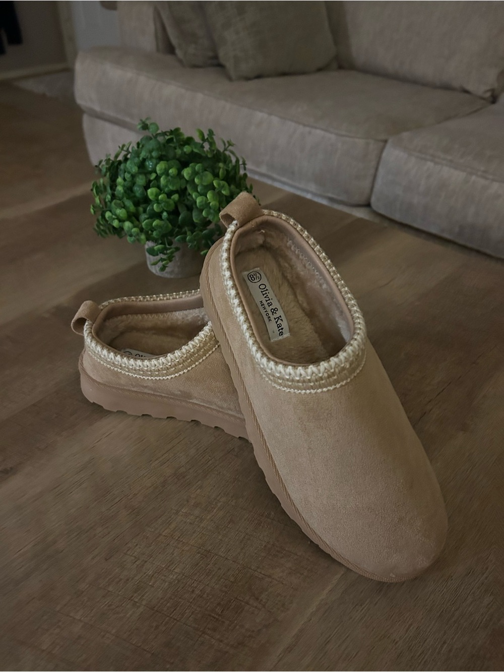 Olivia & Kate Women's Tan Cozy Slip-On Loafers